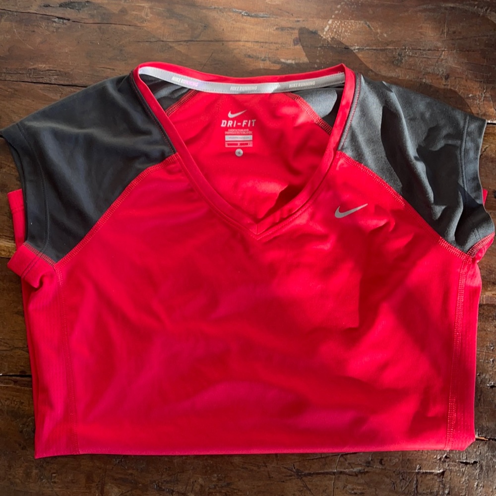 Red and Navy (dark grey) Nike running v-neck